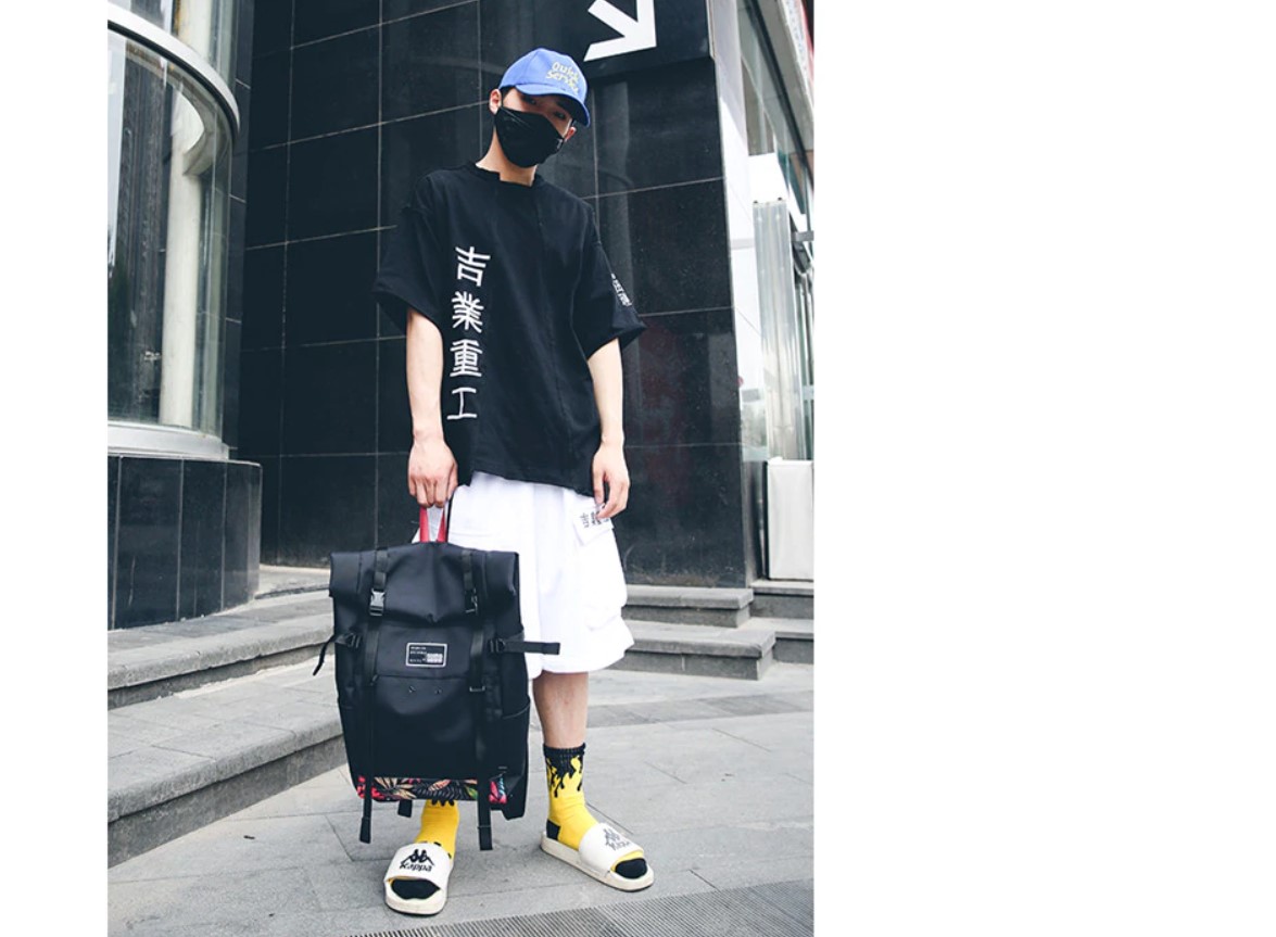 Tropical Leaves Print Roll Top Backpack