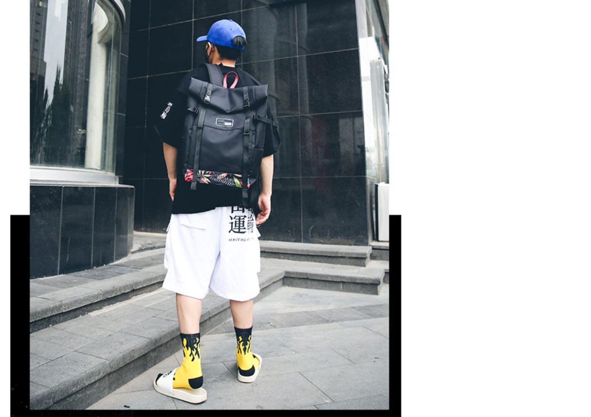 Tropical Leaves Print Roll Top Backpack