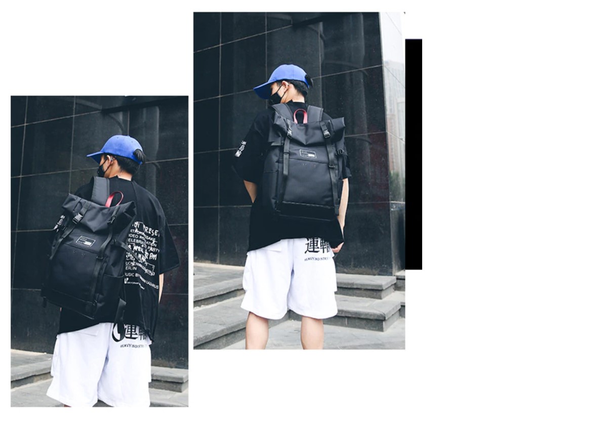 Tropical Leaves Print Roll Top Backpack